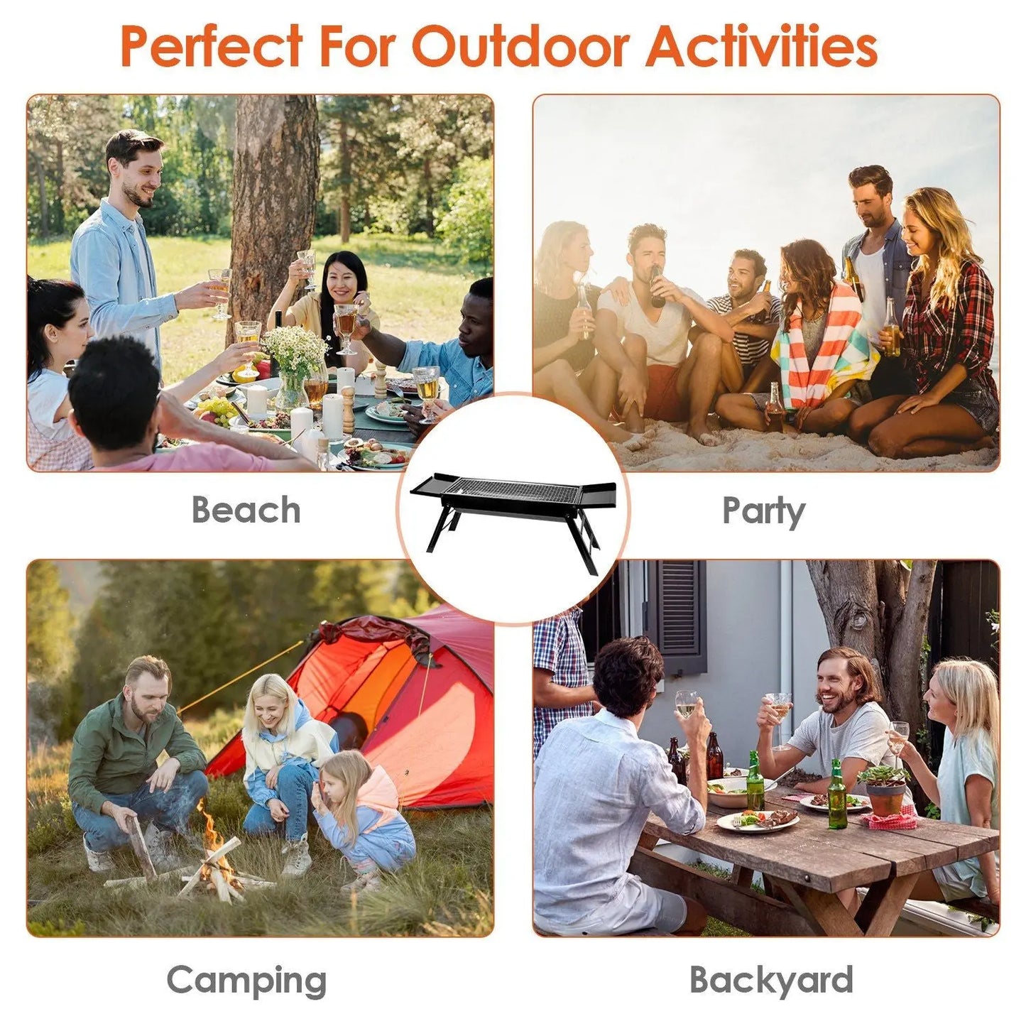 Foldable Charcoal BBQ Grill with Shelf Stainless Steel Grill Net Easy Setup Portable Tabletop Barbecue Grill for Camping Picnic Outdoor Party Backyard Doba