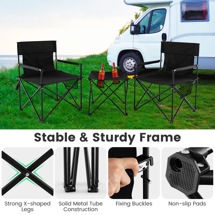 Outdoor Folding Camping Chairs and Table Set with Carrying Bag Doba