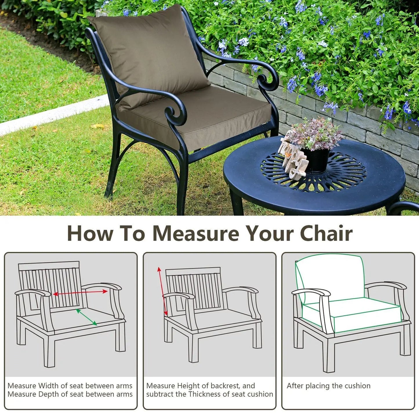 Outdoor Seat Cushion Set Waterproof Patio Furniture Cushion and Back Pillow Fade Resistant Deep Seat Set Chair Pad with Removable Cover for Chair Sofa Couch Doba