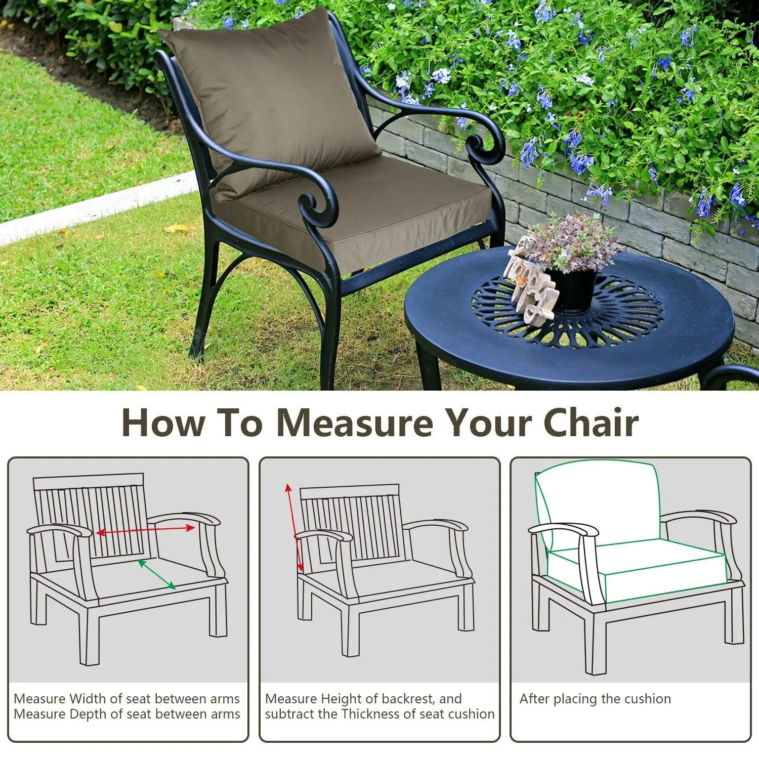 Outdoor Seat Cushion Set Waterproof Patio Furniture Cushion and Back Pillow Fade Resistant Deep Seat Set Chair Pad with Removable Cover for Chair Sofa Couch Doba