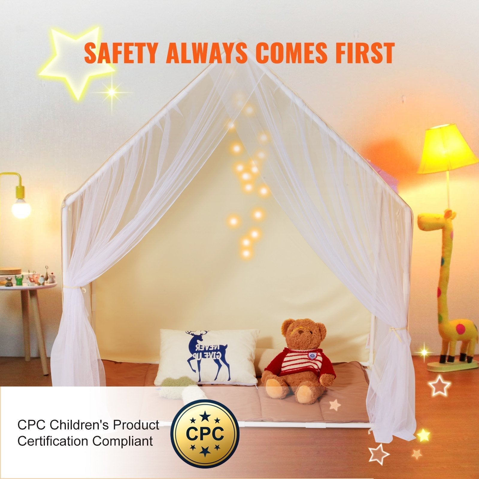 VEVOR Kids Play Tent, Kids Tent for Kids 1-5 Years Old, Toddler Tent with Mat and Tent Lamp, Tent for Kids with Windows for Indoor and Outdoor, Yurt Tent for Boys and Girls, Beige Doba