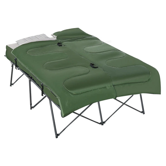 Outsunny 2-Person Folding Camping Cot Portable Outdoor Bed Set with Sleeping Bag, Inflatable Air Mattress, Comfort Pillows and Carry Bag, Soft and Comfortable for Outdoor Travel Camp Beach Vacation Doba