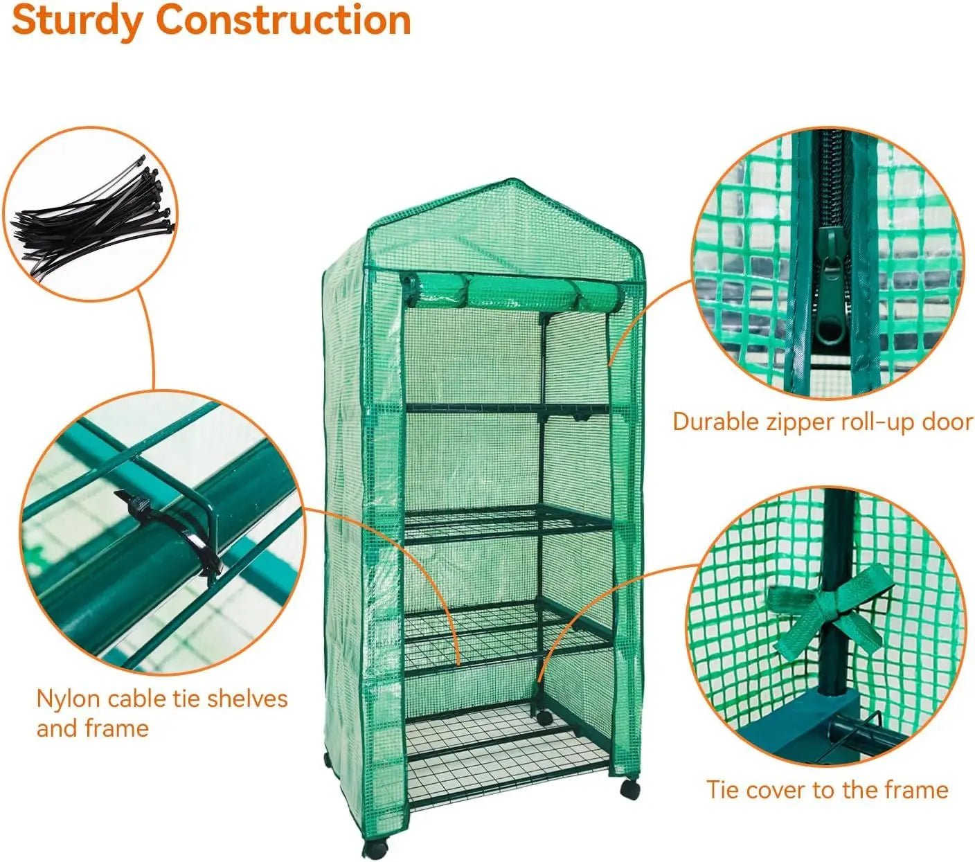 Mini Greenhouse,4 Tier Small Portable Greenhouses Kit with Caster Wheels and Roll-up Zipper PE Cover,Green House for Indoor Outdoor Seedling and Plant Growing (70x50x165cm),Green Doba