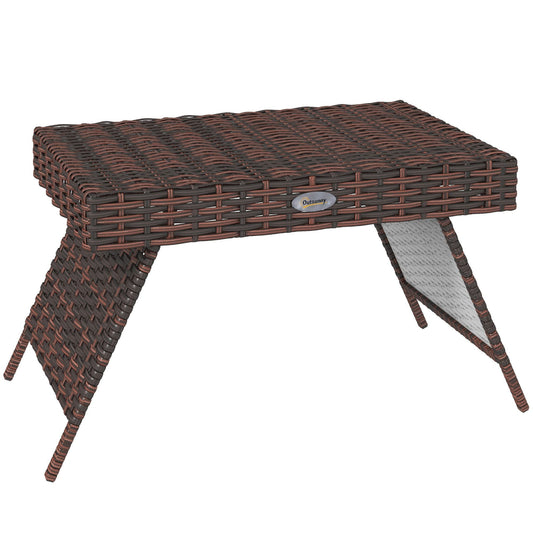 Outsunny Folding Rattan Side Table, Outdoor End Table, Hand Woven PE Rattan Coffee Table for Balcony, Backyard, Garden, Lawn, Courtyard, Brown Doba