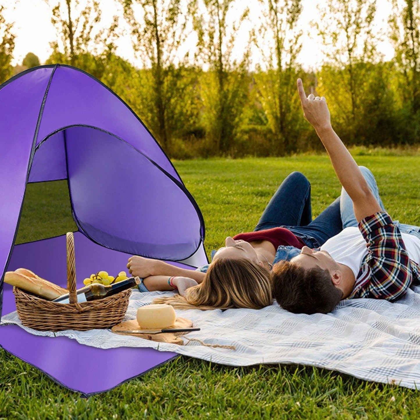 Pop Up Beach Tent Sun Shade Shelter Anti-UV Automatic Waterproof Tent Canopy for 2/3 Man w/ Net Window Storage Bag Doba