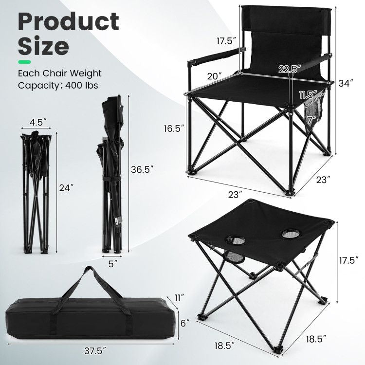 Outdoor Folding Camping Chairs and Table Set with Carrying Bag Doba