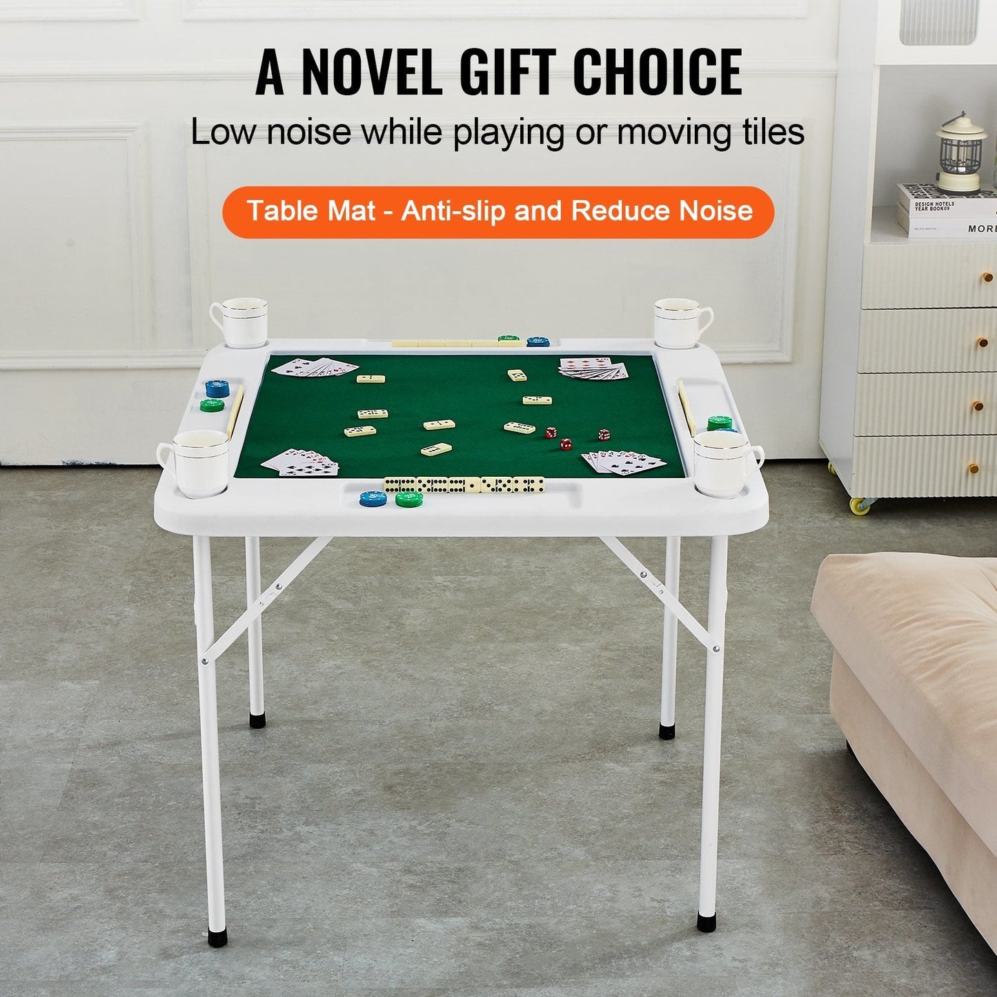 VEVOR Mahjong Table 4 Player Folding Card Table & Table Mat Cup Holder Chip Tray Doba