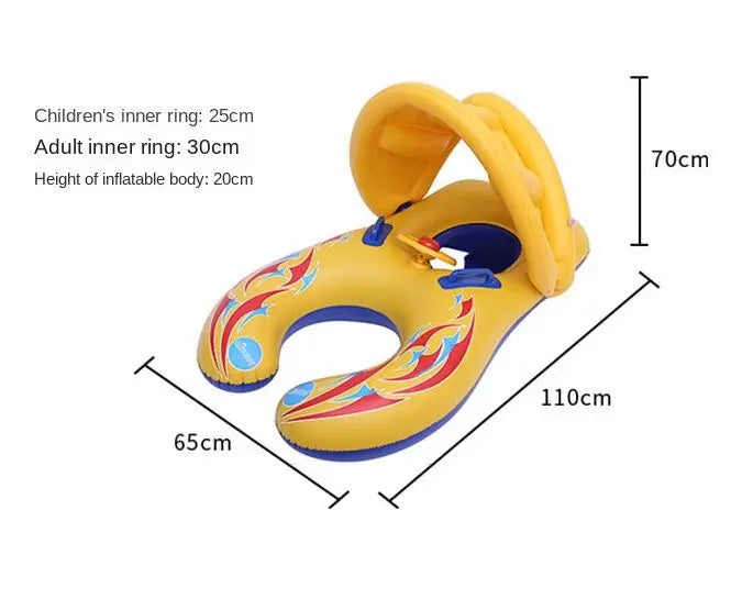 With canopy parent-child version thickened mother and child seat swimming circle removable sunshade canopy infant and toddler swimming seat boat Doba