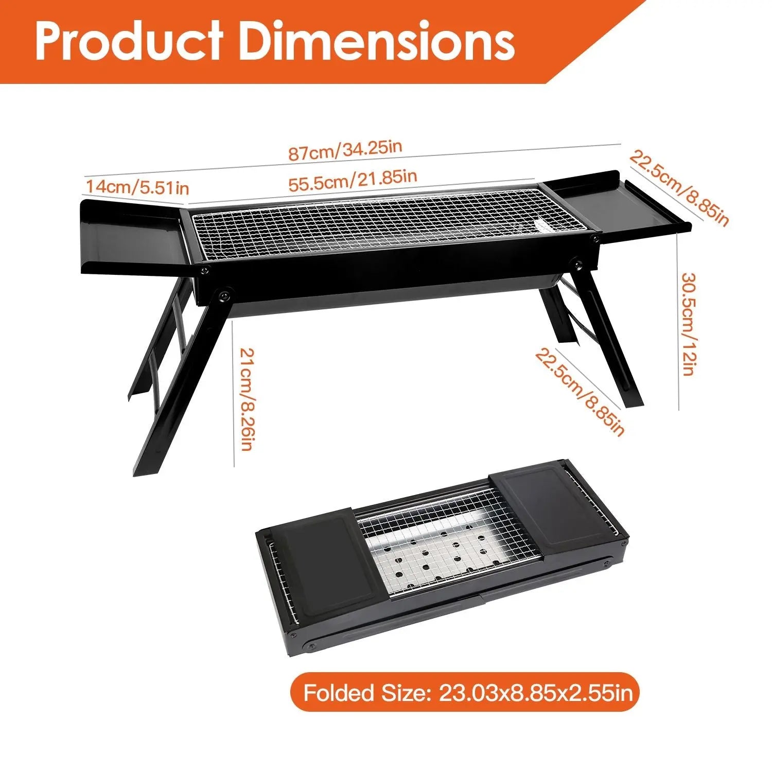 Foldable Charcoal BBQ Grill with Shelf Stainless Steel Grill Net Easy Setup Portable Tabletop Barbecue Grill for Camping Picnic Outdoor Party Backyard Doba