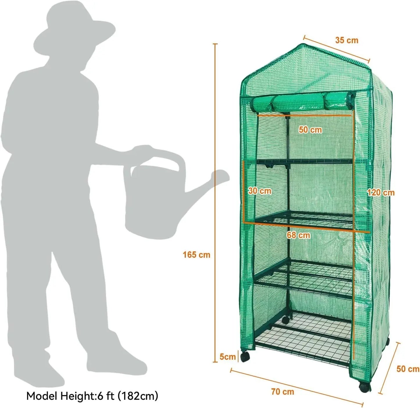 Mini Greenhouse,4 Tier Small Portable Greenhouses Kit with Caster Wheels and Roll-up Zipper PE Cover,Green House for Indoor Outdoor Seedling and Plant Growing (70x50x165cm),Green Doba