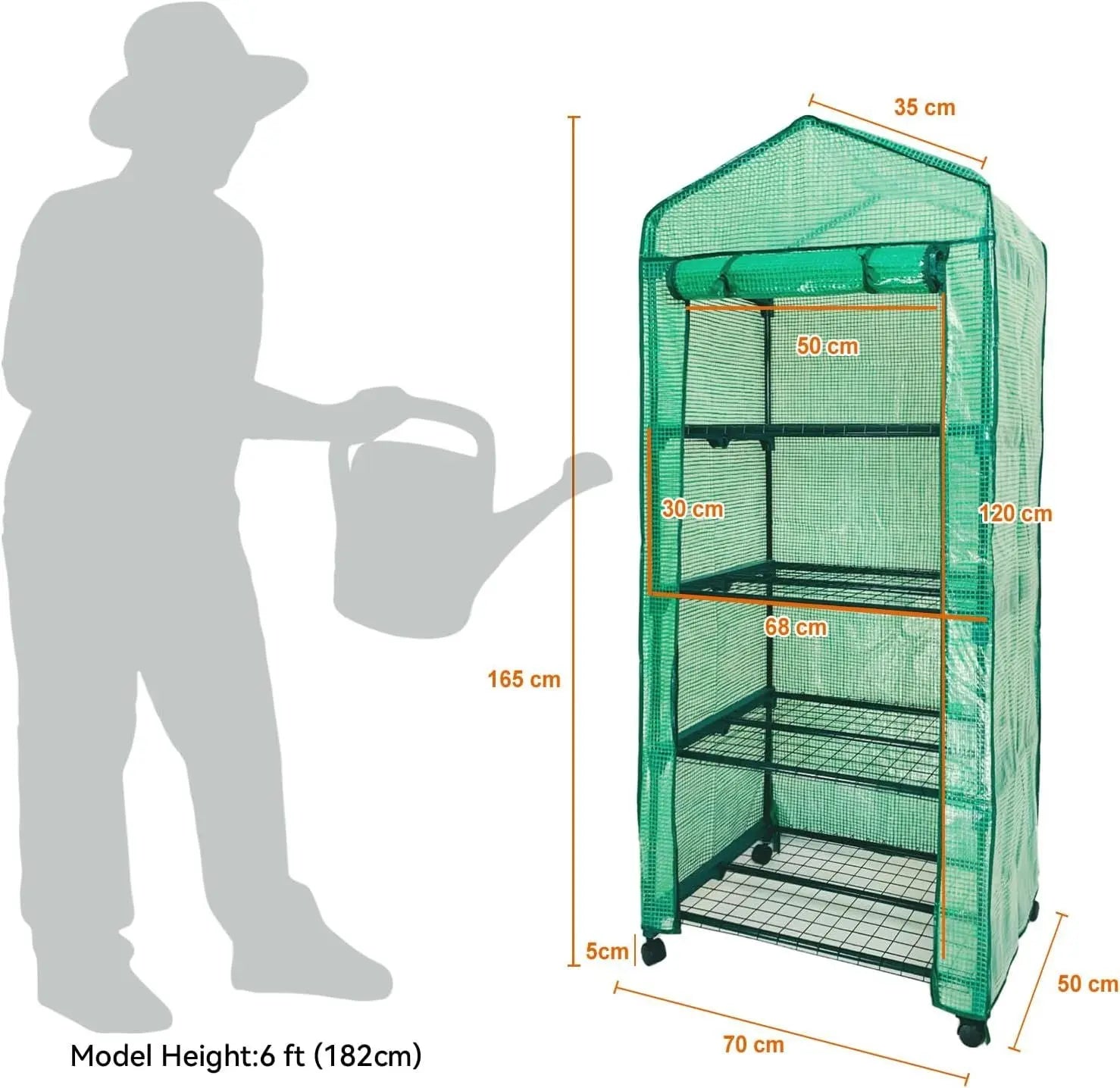 Mini Greenhouse,4 Tier Small Portable Greenhouses Kit with Caster Wheels and Roll-up Zipper PE Cover,Green House for Indoor Outdoor Seedling and Plant Growing (70x50x165cm),Green Doba