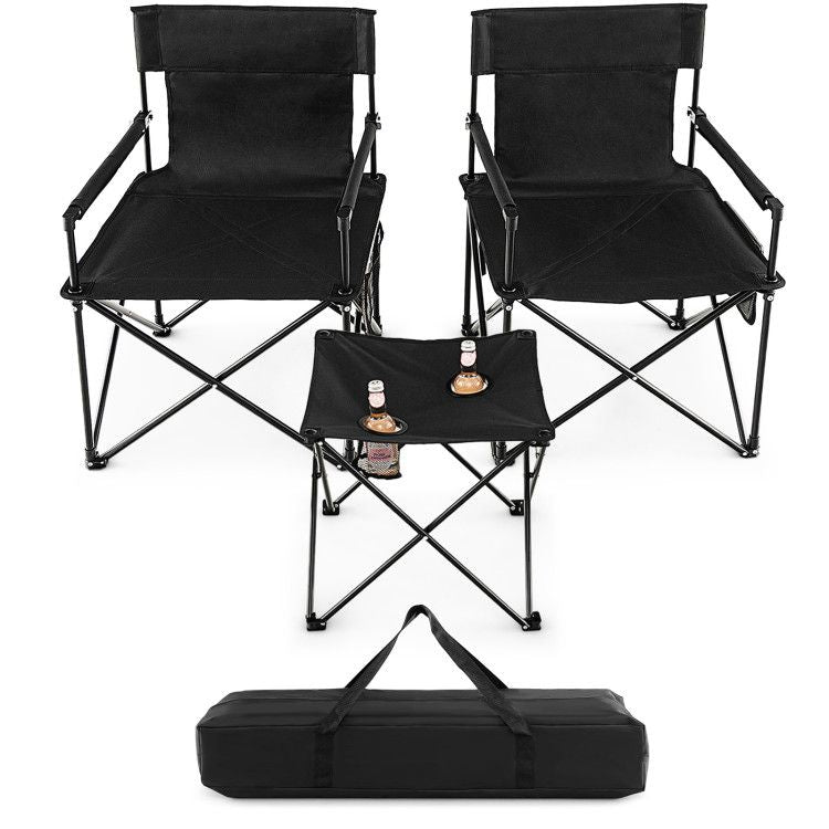 Outdoor Folding Camping Chairs and Table Set with Carrying Bag Doba