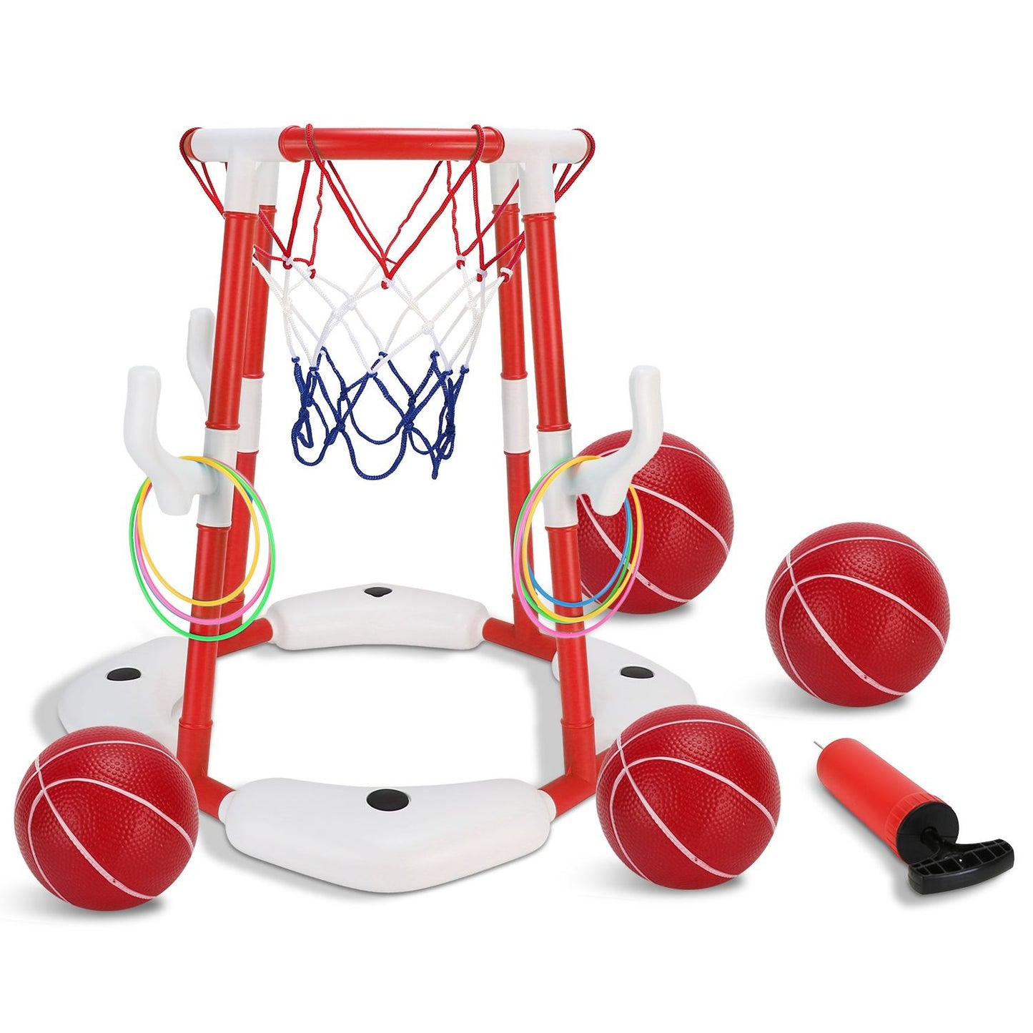 Summer Pool Basketball Hoop Toy Set With 4 Basketballs 4 Circles Pump Floating Swimming Pool Basketball Games Poolside Water Play Toy For 3-12Years Old Kids Adults - Freetyme Store