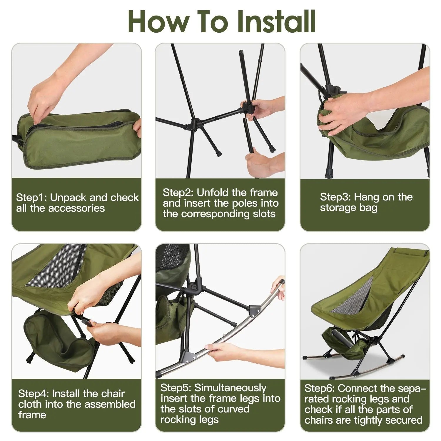 Portable Camping Rocking Chair 198LBS Weight Capacity Included Carry Bag High Back Rocker Chair For Patio Fishing Beach Lawn Travel Doba