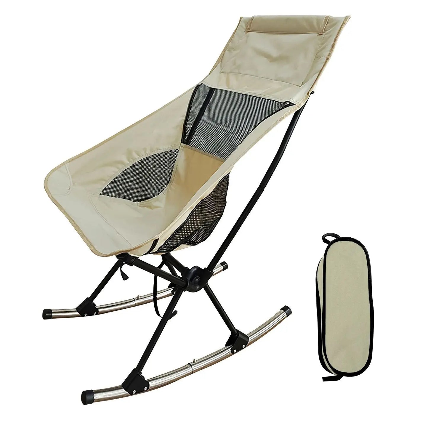 Portable Camping Rocking Chair 198LBS Weight Capacity Included Carry Bag High Back Rocker Chair For Patio Fishing Beach Lawn Travel Doba
