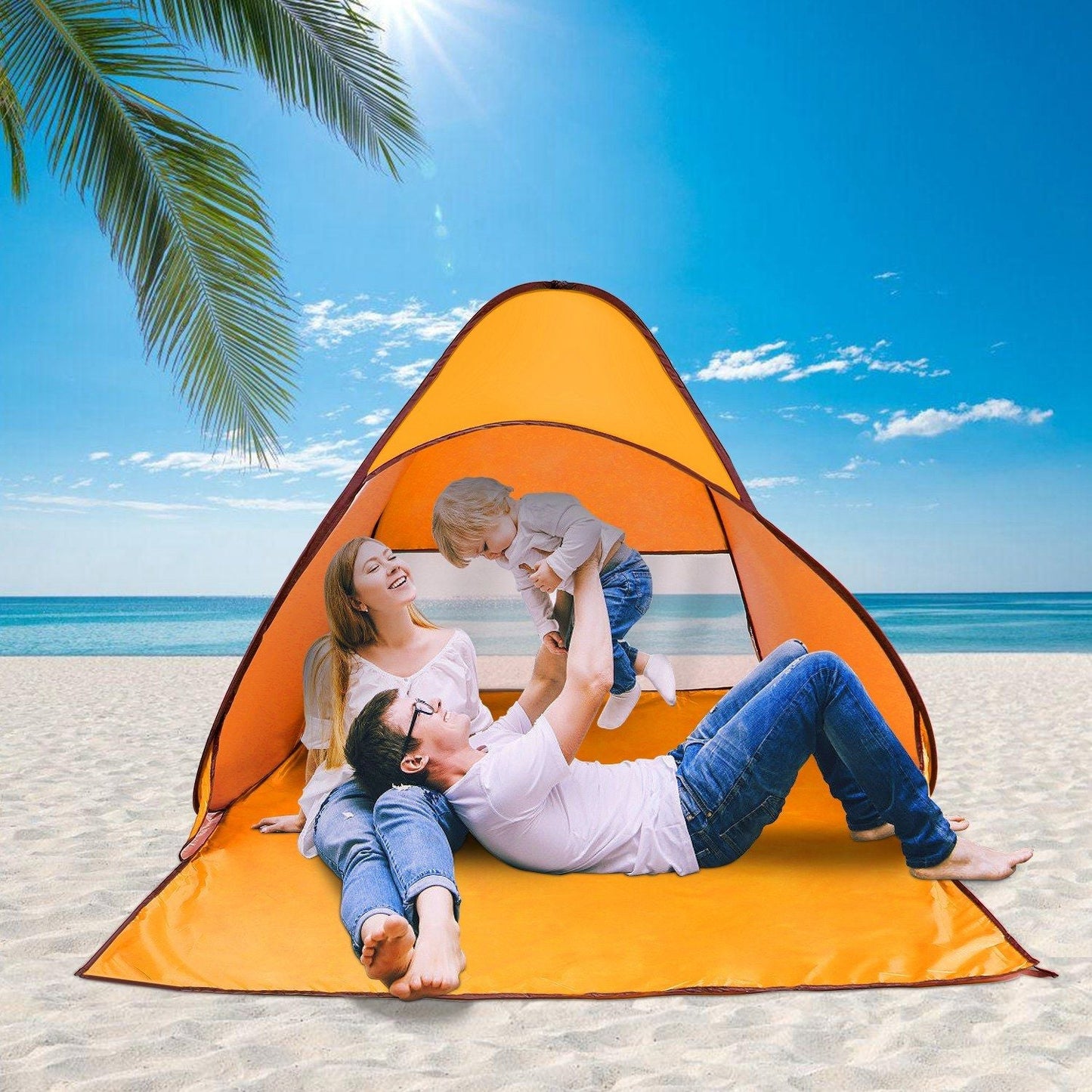 Pop Up Beach Tent Sun Shade Shelter Anti-UV Automatic Waterproof Tent Canopy for 2/3 Man w/ Net Window Storage Bag Doba