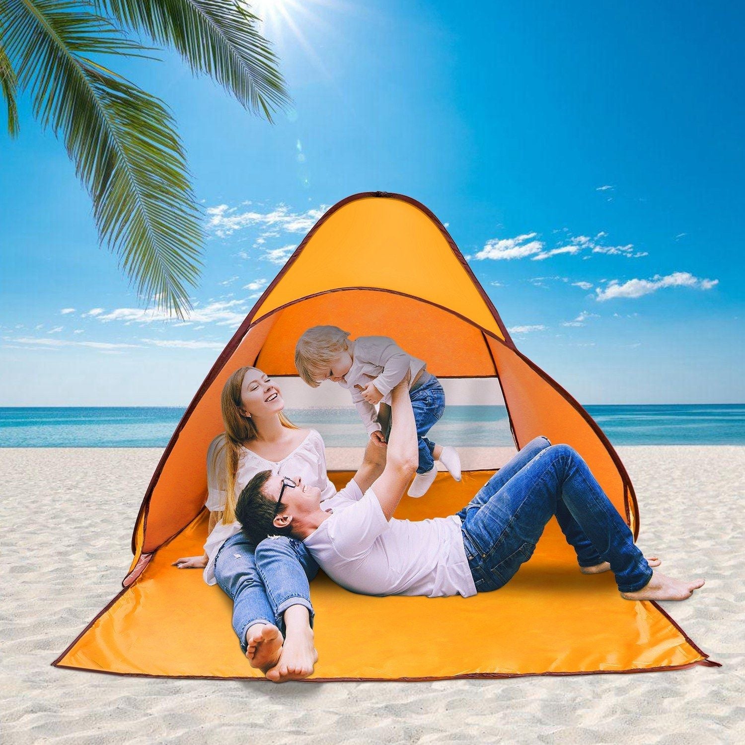 Pop Up Beach Tent Sun Shade Shelter Anti-UV Automatic Waterproof Tent Canopy for 2/3 Man w/ Net Window Storage Bag Doba