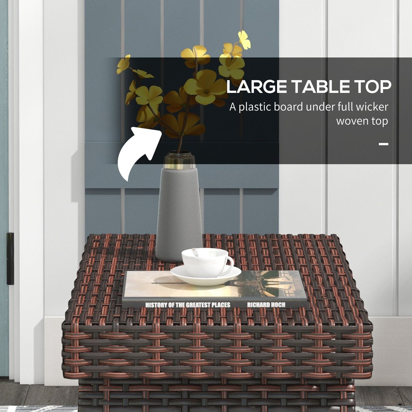 Outsunny Folding Rattan Side Table, Outdoor End Table, Hand Woven PE Rattan Coffee Table for Balcony, Backyard, Garden, Lawn, Courtyard, Brown Doba